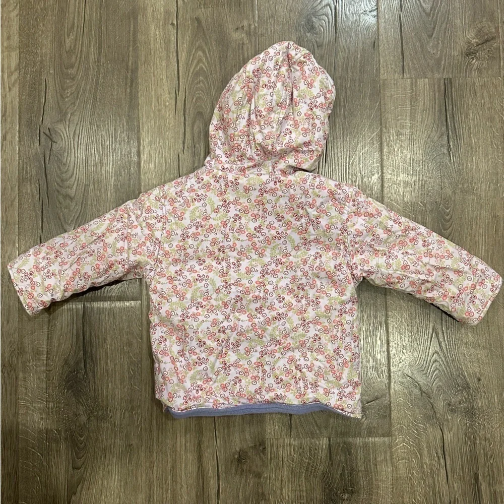 Gymboree Vintage 12-18 Mo REVERSIBLE Purple Ditzy Floral Fleece Coat Jacket Hood
